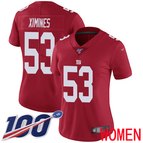 Women New York Giants 53 Oshane Ximines Red Limited Red Inverted Legend 100th Season Football NFL Jersey